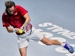 Russian Tennis Federation's Daniil Medvedev returns the ball to Sweden's Mikael Ymer during a Davis Cup quarter final match between Russian Tennis Federation and Sweden at the Madrid Arena stadium in Madrid, Spain, Thursday, Dec. 2, 2021.(AP) Russian Tennis Federation's Daniil Medvedev returns the ball to Sweden's Mikael Ymer during a Davis Cup quarter final match between Russian Tennis Federation and Sweden at the Madrid Arena stadium in Madrid, Spain, Thursday, Dec. 2, 2021.(AP)