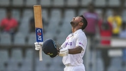 Mumbai: Indian batter Mayank Agarwal celebrates his century on the first day of 2nd Test match played between India and New Zealand at Wankhede stadium, in Mumbai, Friday, Dec. 3, 2021. (PTI Photo/Shashank Parade)(PTI12_03_2021_000201A)(PTI)