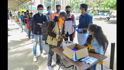 A day after the new Covid-19 variant was identified in two patients, officials of the health department and BBMP remain clueless about how a person got infected with the Omicron variant of the coronavirus any history of international travel. (PTI) A day after the new Covid-19 variant was identified in two patients, officials of the health department and BBMP remain clueless about how a person got infected with the Omicron variant of the coronavirus any history of international travel. (PTI)