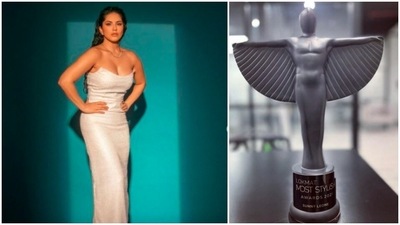 Sunny Leone wore this stunning ensemble for an award show where she won the Lokmat Most Stylish Awards 2021's most gorgeous fashionista award. (Instagram/@sunnyleone) Sunny Leone wore this stunning ensemble for an award show where she won the Lokmat Most Stylish Awards 2021's most gorgeous fashionista award. (Instagram/@sunnyleone)