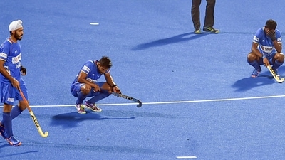 Bhubaneswar: Indian players react after losing the semifinal match against Germany during FIH Odisha Hockey Men's Junior World cup 2021, at Kalinga Stadium. (PTI) Bhubaneswar: Indian players react after losing the semifinal match against Germany during FIH Odisha Hockey Men's Junior World cup 2021, at Kalinga Stadium. (PTI)