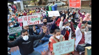 The NHM employees have filed a case — ‘Niranjan Kumar and others versus Union of India and others’ — in the Punjab and Haryana high court, hearing of which is due on January 12, 2022. (HT File) The NHM employees have filed a case — ‘Niranjan Kumar and others versus Union of India and others’ — in the Punjab and Haryana high court, hearing of which is due on January 12, 2022. (HT File)