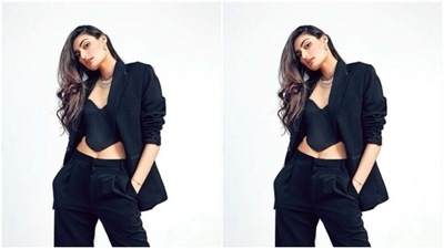 Athiya teamed it with a black glittery cropped blazer to slay the look. (Instagram/@chandiniw)