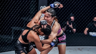 Ritu Phogat (L) in action against Stamp Fairtex during the ONE Championship Atomweight Grand Prix final. (ONE Championship) Ritu Phogat (L) in action against Stamp Fairtex during the ONE Championship Atomweight Grand Prix final. (ONE Championship)