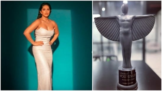Sunny Leone wore this stunning ensemble for an award show where she won the Lokmat Most Stylish Awards 2021's most gorgeous fashionista award.(Instagram/@sunnyleone)
