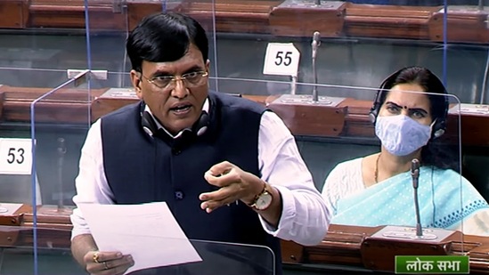 Union Minister for Health and Family Welfare Mansukh Mandaviya in Lok Sabha amid the Winter Session of Parliament, in New Delhi.(ANI) Union Minister for Health and Family Welfare Mansukh Mandaviya in Lok Sabha amid the Winter Session of Parliament, in New Delhi.(ANI)