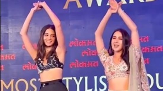 Ananya Panday and Sara Ali Khan shake a leg to Atrangi Re's song Chaka Chak.(Instagram)