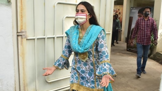 Sara Ali Khan outside a recording studio in Mumbai.