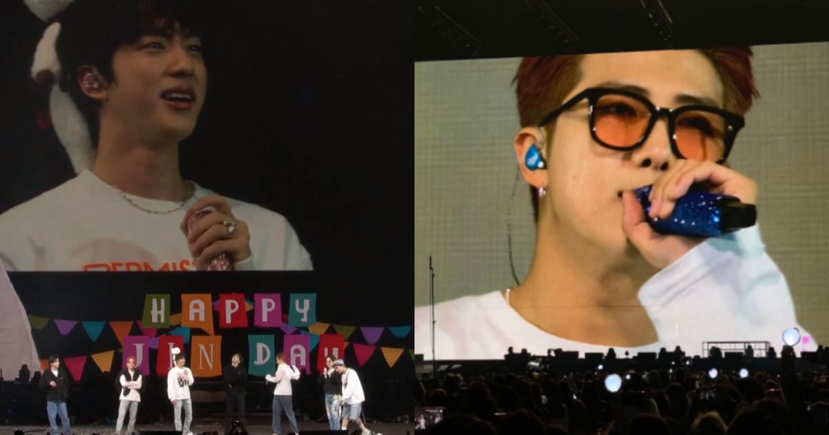 (L) BTS member Jin reacts to fans' surprise for his birthday, (R) RM breaks down while talking to the fandom. (L) BTS member Jin reacts to fans' surprise for his birthday, (R) RM breaks down while talking to the fandom. 