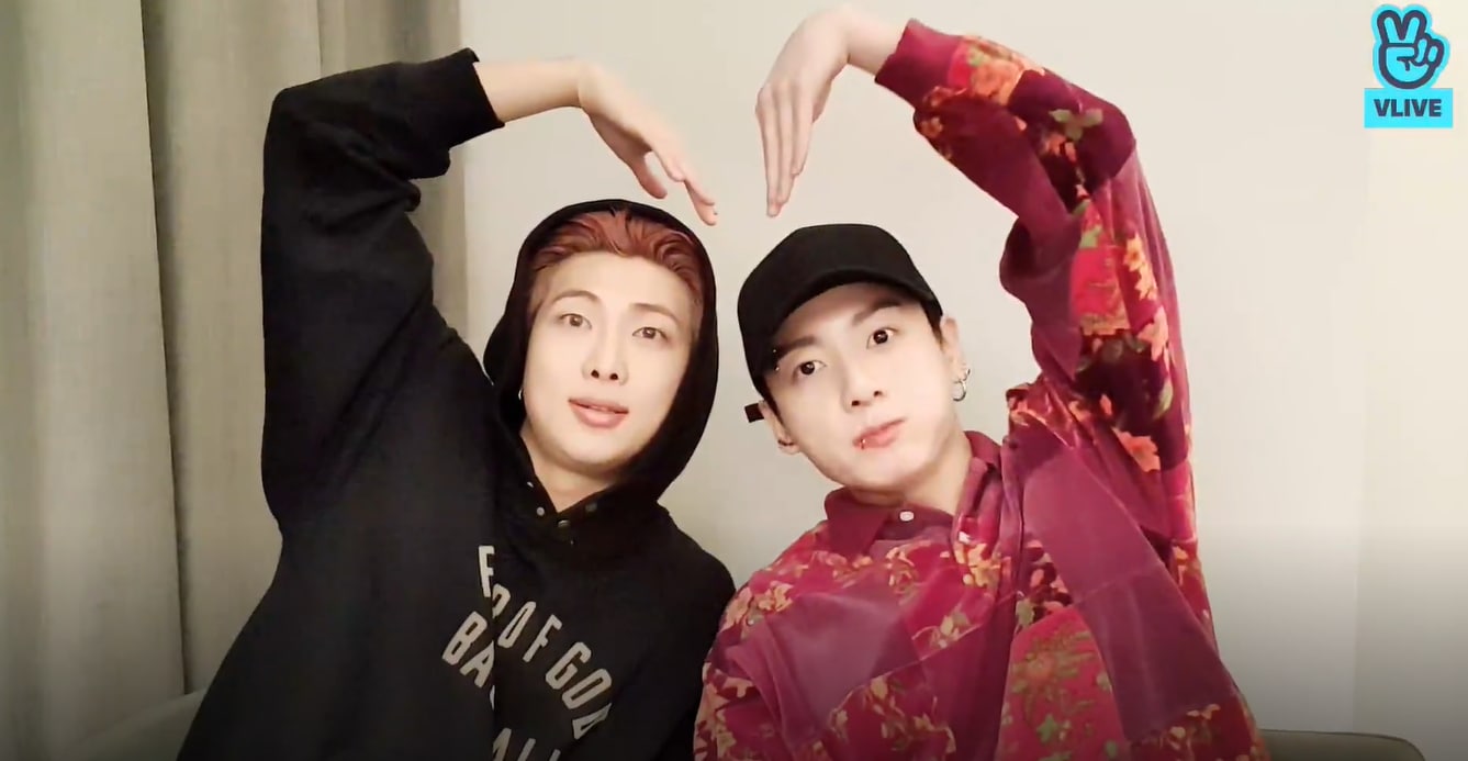 BTS members RM and Jungkook host a Vlive. BTS members RM and Jungkook host a Vlive. 