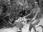 Arjun posted a series of videos of Malaika Arora riding a bicycle.