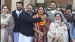 Congress leader Devinder Singh Babla with his wife Harpreet Kaur, who is in the fray from Ward No. 10, after filing her nomination papers for the Chandigarh MC election on Saturday. (HT Photo) Congress leader Devinder Singh Babla with his wife Harpreet Kaur, who is in the fray from Ward No. 10, after filing her nomination papers for the Chandigarh MC election on Saturday. (HT Photo)