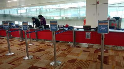 The counters have been set up at the arrival piers, with a dedicated queue for passengers pre-booking their tests. (Sourced)