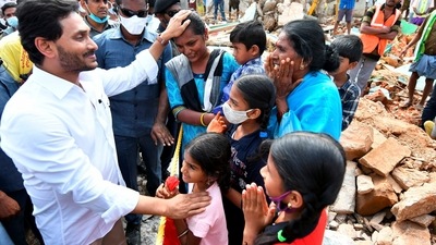 On December 2, Chief Minister of Andhra Pradesh, YS Jagan Mohan Reddy, interacted with the flood-affected people at Pulaputhuru village in Kadapa district. (PTI) On December 2, Chief Minister of Andhra Pradesh, YS Jagan Mohan Reddy, interacted with the flood-affected people at Pulaputhuru village in Kadapa district. (PTI)