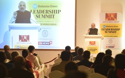 Amit Shah, Union home minister, at the Hindustan Times Leadership Summit (HTLS), in New Delhi(Arvind Yadav/ Hindustan Times)
