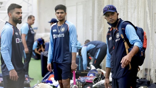 Head Coach of Team India Rahul Dravid, Indian Skipper Virat Kohli and India's Shubman Gill during a practice session ahead of the 2nd test match between India and New Zealand at Wankhede stadium, in Mumbai on Thursday. (ANI) Head Coach of Team India Rahul Dravid, Indian Skipper Virat Kohli and India's Shubman Gill during a practice session ahead of the 2nd test match between India and New Zealand at Wankhede stadium, in Mumbai on Thursday. (ANI)