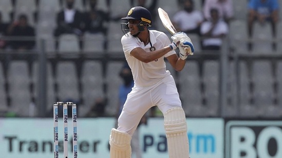 India's Shubman Gill plays a shot during the first day of the 2nd Test match between India and New Zealand, at Wankhede Stadium, in Mumbai on Friday.(ANI) India's Shubman Gill plays a shot during the first day of the 2nd Test match between India and New Zealand, at Wankhede Stadium, in Mumbai on Friday.(ANI)