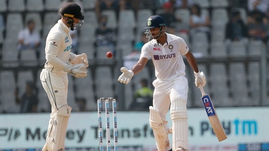 India's Mayank Agarwal in action during the second day of the 2nd Test match between India and New Zealand, at Wankhede Stadium, in Mumbai on Saturday.&nbsp;(ANI)