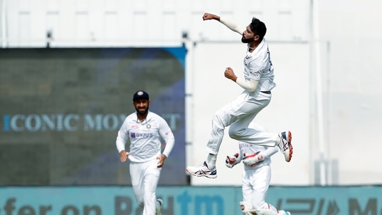 Mumbai, Dec 04 (ANI): India's Mohammed Siraj celebrates the dismissal of New Zealand's Will Young on the second day of the 2nd Test match between India and New Zealand, at Wankhede Stadium, in Mumbai on Saturday. (ANI Photo)
(ANI )