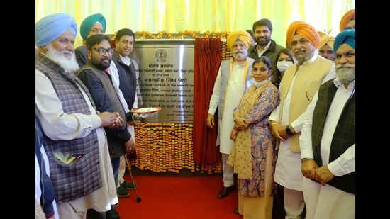 Cabinet Minister Rana Gurjit Singh Sodhi lays foundation stone of Swaddi Kalan Government ITI in Ludhiana on Saturday, December 04, 2021. (HT Photo)