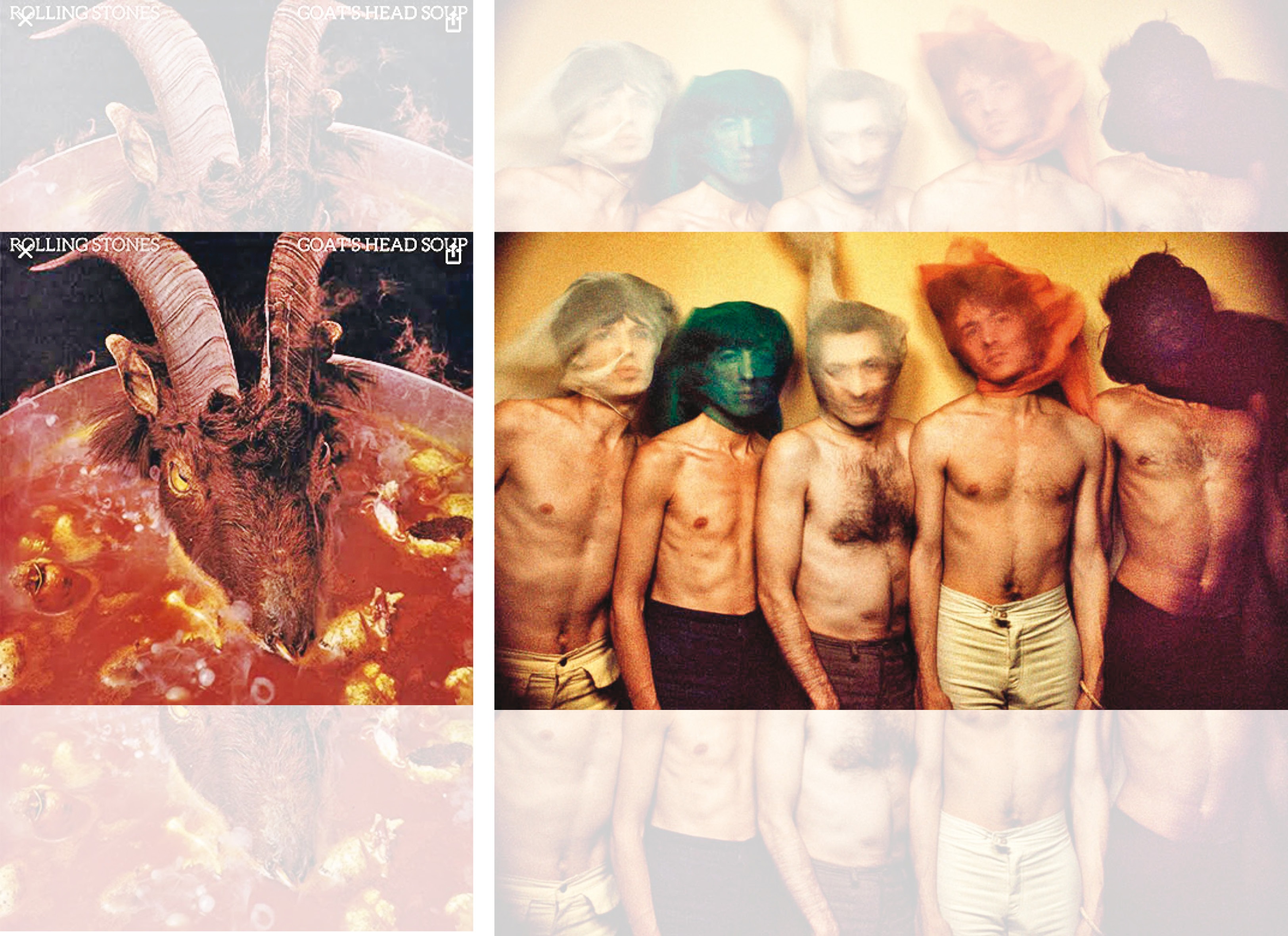 The Rolling Stones was so fascinated by the novelty of eating goat meat that they called their album Goat’s Head Soup, with a corresponding cover artwork (left), though it released with an alternate cover (right) The Rolling Stones was so fascinated by the novelty of eating goat meat that they called their album Goat’s Head Soup, with a corresponding cover artwork (left), though it released with an alternate cover (right)