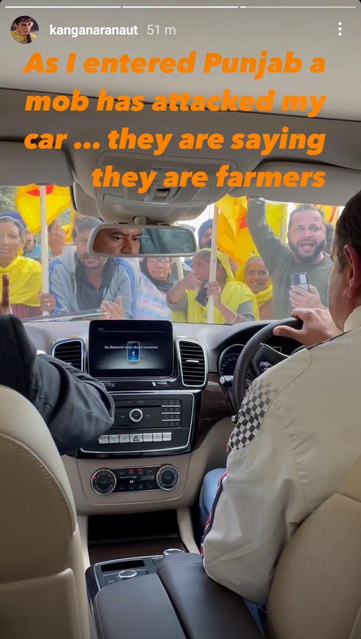 Kangana Ranaut's car surrounded by protesters in Punjab.(Instagram)