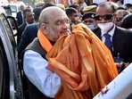 Union home affairs minister Amit Shah arrives at the airport in Jaipur on Sunday. (HT photo) Union home affairs minister Amit Shah arrives at the airport in Jaipur on Sunday. (HT photo)