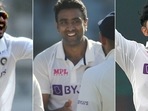 Axar Patel (L), Ravichandran Ashwin (C) and Ravindra Jadeja.
