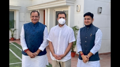 Both Yashpal Arya and his son Sanjeev Arya joined the Congress earlier this year. (INCIndia/Twitter) Both Yashpal Arya and his son Sanjeev Arya joined the Congress earlier this year. (INCIndia/Twitter)