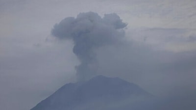 Mount Semeru releases volcanic materials during an eruption as seen from Lumajang, East Java, Indonesia. (AP) Mount Semeru releases volcanic materials during an eruption as seen from Lumajang, East Java, Indonesia. (AP)
