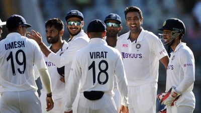 Mumbai: Indian's R Ashwin celebrates with teammates the wicket of New Zealand batsman Ross Taylor on the 3rd day of the 2nd cricket test match between India and New Zealand, at Wankhede Stadium, in Mumbai, Sunday, Dec. 5, 2021. (PTI Photo/Shashank Parade) (PTI12_05_2021_000130A) (PTI) Mumbai: Indian's R Ashwin celebrates with teammates the wicket of New Zealand batsman Ross Taylor on the 3rd day of the 2nd cricket test match between India and New Zealand, at Wankhede Stadium, in Mumbai, Sunday, Dec. 5, 2021. (PTI Photo/Shashank Parade) (PTI12_05_2021_000130A) (PTI)