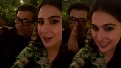 Also present in Delhi is Karan Johar, who is directing Rocky Aur Rani Ki Prem Kahani. He was seen making a few videos with Sara Ali Khan on Saturday night. Also present in Delhi is Karan Johar, who is directing Rocky Aur Rani Ki Prem Kahani. He was seen making a few videos with Sara Ali Khan on Saturday night.