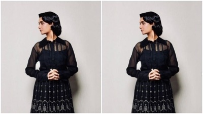 Styled by fashion stylist house Who Wore What When, Amruta wore her short tresses in wavy curls. (Instagram/@amrutasubhash)