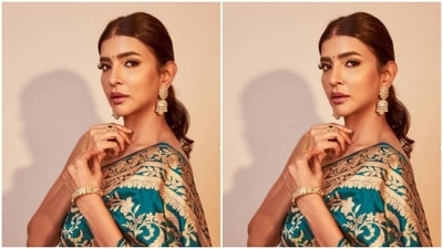 Lakshmi, for the photoshoot, played muse to the fashion designer house Kasture Kundal and picked a stunning katan Benarasi saree from their wardrobe. (Instagram/@lakshmimanchu)