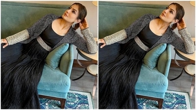 Raveena picked a stunning ensemble from the house of Faabiiana. (Instagram/@officialraveenatandon)