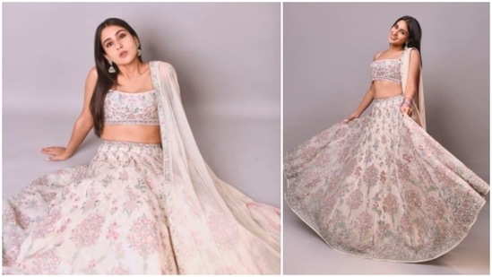 Sara Ali Khan's gorgeous lehenga set has been designed by ace fashion designer Anita Dongre.(Instagram/@saraalikhan95)