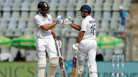 India's Mayank Agarwal and Shubman Gill during the first day of the 2nd Test match between India and New Zealand, at Wankhede Stadium, in Mumbai on Friday.&nbsp;(ANI)