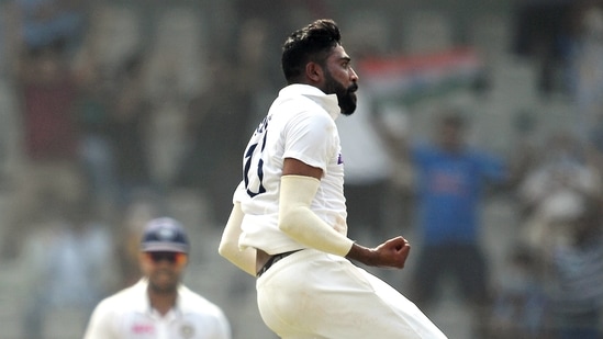Mumbai: Indian bowler Mohammed Siraj celebrates the wicket of New Zealand batter Ross Taylor during the 2nd day of the 2nd test match between India and New Zealand, at Wankhede stadium in Mumbai, Saturday, Dec. 4, 2021. (PTI) Mumbai: Indian bowler Mohammed Siraj celebrates the wicket of New Zealand batter Ross Taylor during the 2nd day of the 2nd test match between India and New Zealand, at Wankhede stadium in Mumbai, Saturday, Dec. 4, 2021. (PTI)