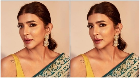 Styled by Anshika Verma, Lakshmi wore her hair into a clean bun with a middle part and opted for a minimal makeup look.(Instagram/@lakshmimanchu)