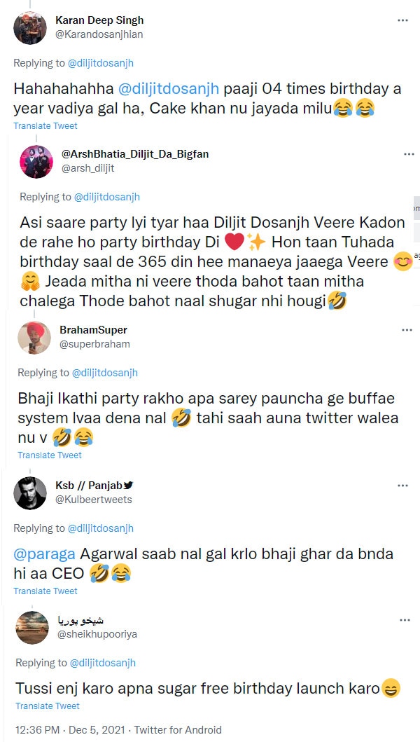 Diljit Dosanjh's fans reacted to his tweet.&nbsp;