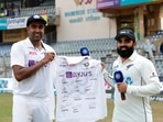 R Ashwin hands Ajaz Patel with a signed jersey after the second Test between India and New Zealand (Twitter/BCCI) R Ashwin hands Ajaz Patel with a signed jersey after the second Test between India and New Zealand (Twitter/BCCI)