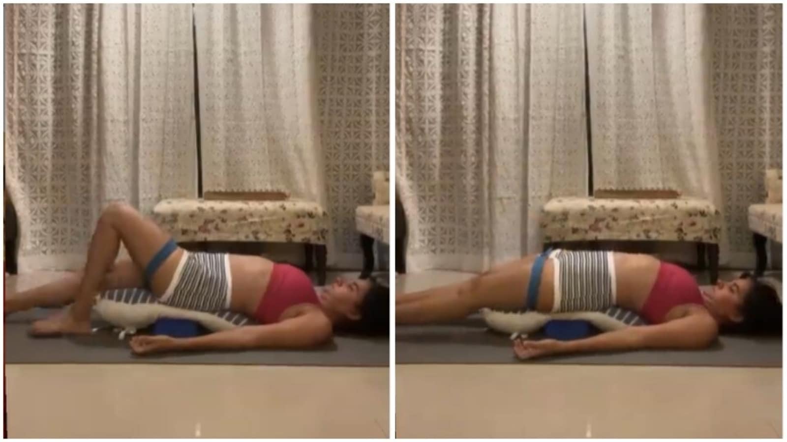 'Another yoga post,' courtesy Shruti Seth. This time, Setubandsarvangasana