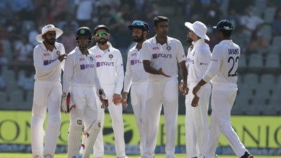 India's Ravichandran Ashwin celebrates the dismissal of New Zealand's skipper Tom Latham on the third day of the 2nd Test match between India and New Zealand, at Wankhede Stadium, in Mumbai on Sunday. (ANI) India's Ravichandran Ashwin celebrates the dismissal of New Zealand's skipper Tom Latham on the third day of the 2nd Test match between India and New Zealand, at Wankhede Stadium, in Mumbai on Sunday. (ANI)