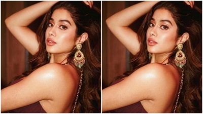 Janhvi teamed it with a maroon flowy skirt with golden zari details at the waist. (Instagram/@janhvikapoor)