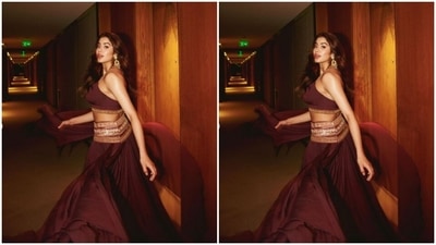 Caught in motion, Janhvi looked stunning in the ethnic ensemble. (Instagram/@janhvikapoor)