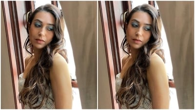Karisma opted for a minimal makeup look. In blue eyeshadow, mascara-laden eyelashes, black eyeliner, black kohl, drawn eyebrows, contoured cheeks and a shade of soft pink lipstick, Karisma was fashion-ready. (Instagram/@therealkarismakapoor)