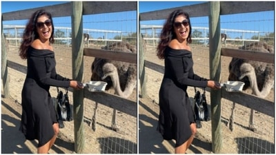 "My 1st time feeding an ostrich," wrote Pooja in the caption. (Instagram/@poojabatra)