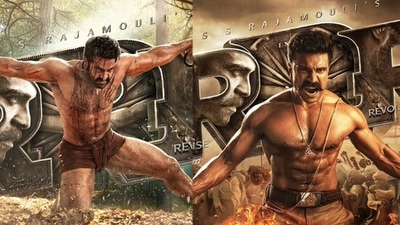 Jr. NTR and Ram Charan on RRR posters. Jr. NTR and Ram Charan on RRR posters. 
