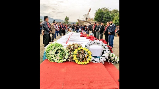 People pay their last respects to the 14 civilians shot dead by security personnel, in Nagaland on Monday. (Manash Das) People pay their last respects to the 14 civilians shot dead by security personnel, in Nagaland on Monday. (Manash Das)