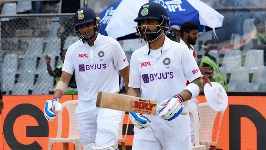 Virat Kohli and Shubman Gill walk out to play on Day 3 of the 2nd Test between India and New Zealand, at Wankhede Stadium, in Mumbai.&nbsp;(ANI)